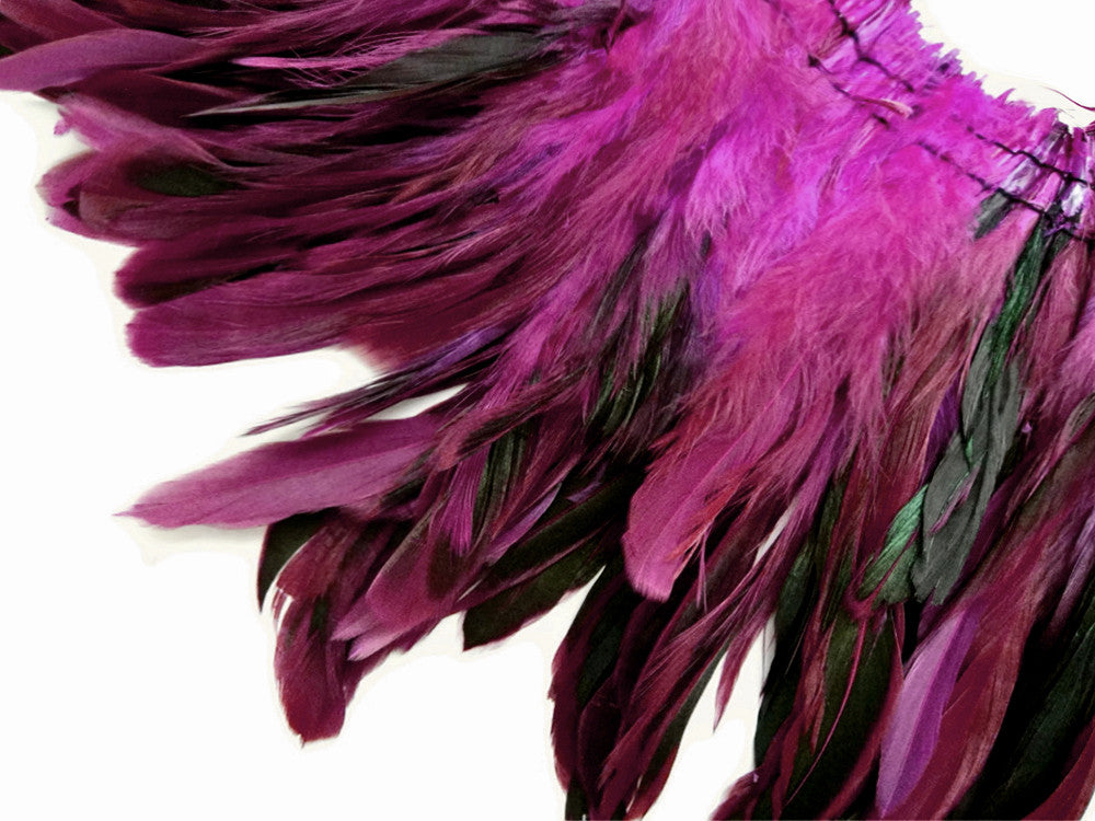 4 Inch Strip - Magenta Dyed Half Bronze Strung Rooster Schlappen Feathers