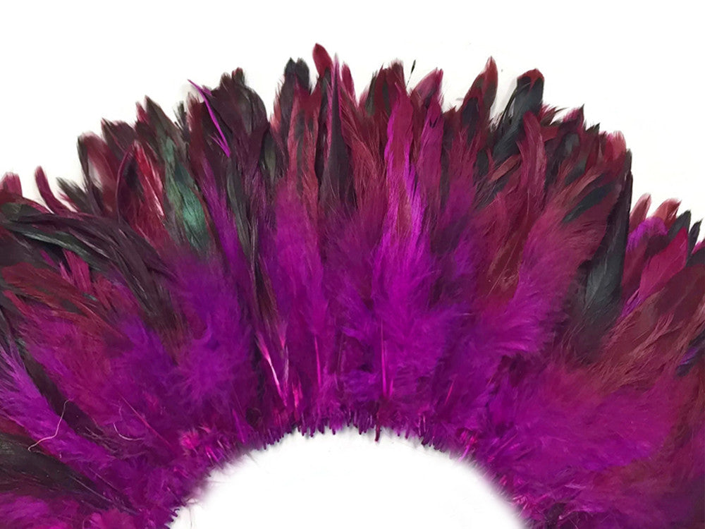 4 Inch Strip - Magenta Dyed Half Bronze Strung Rooster Schlappen Feathers