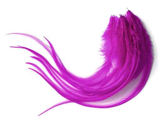 1 Dozen - Medium Solid Magenta Rooster Saddle Whiting Hair Extension Feathers