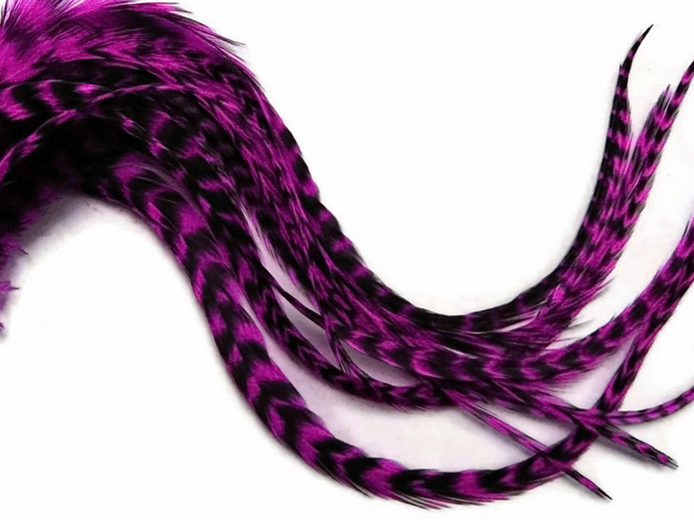 6 Pieces - XL Magenta Thick Long Grizzly Whiting Farm Rooster Saddle Hair Extension Feathers