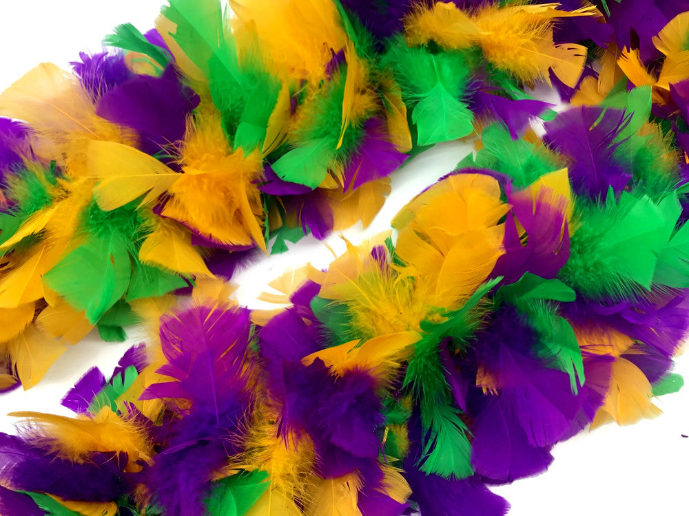 2 Yards - Mardi Gras Heavy Weight Turkey Flat Feather Boa, 150 Gram