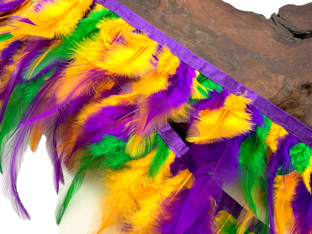 1 Yard - Multicolor Mardi Gras Rooster Neck Hackle Saddle Feather Wholesale Trim (Copy)