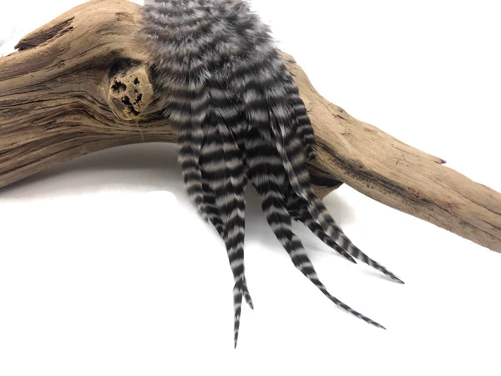 1 Dozen - Medium Grey Dun Grizzly Rooster Saddle Whiting Hair Extension Feathers