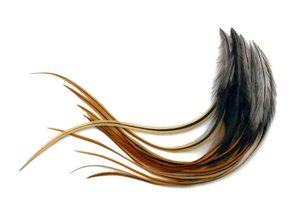 1 Dozen - Medium Furnace Rooster Saddle Whiting Hair Extension Feathers