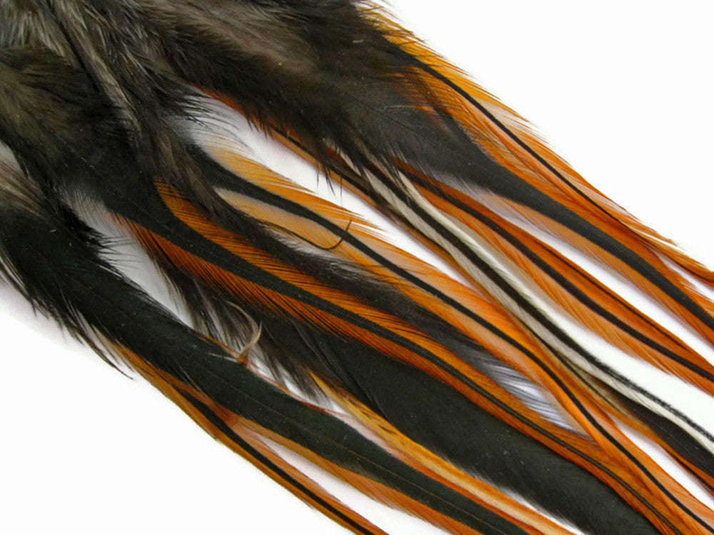 1 Dozen - Medium Furnace Rooster Saddle Whiting Hair Extension Feathers