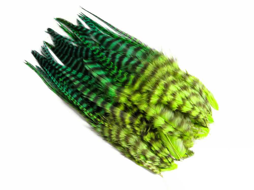 1 Dozen - Medium Bluemoon Grizzly Blendz Rooster Saddle Whiting Hair Extension Feathers