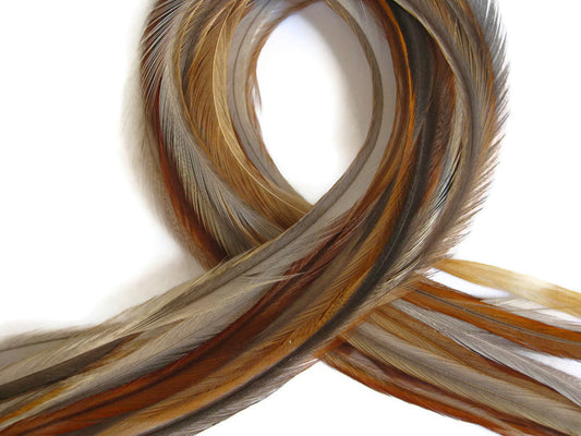 10 Pieces - Medium Honey Ginger Thin Long Rooster Hair Extension Feathers