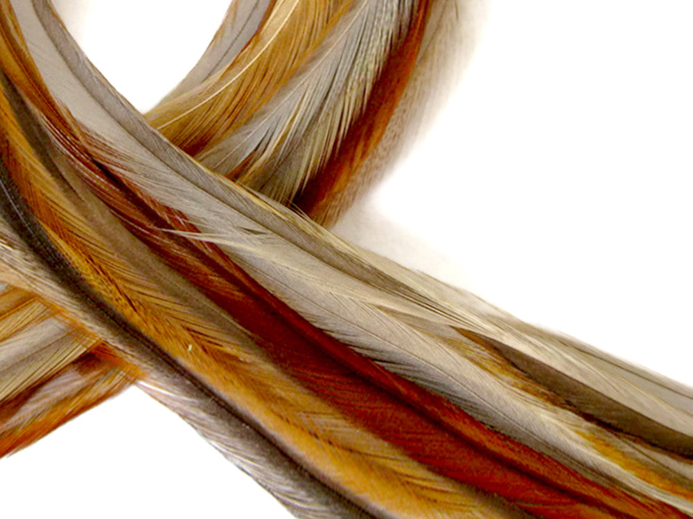 6 Pieces - XL Natural Medium Honey Ginger Thin Whiting Farm Rooster Hair Extension Feathers 11" and Up 