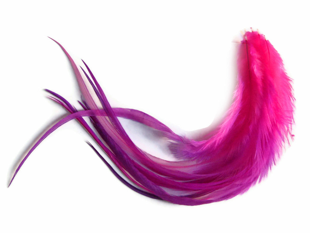 4 Pieces - Raspberry Blendz Ombre Thick Long Whiting Farm Rooster Hair Extension Feathers