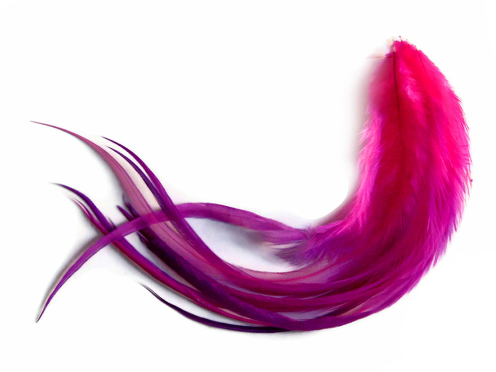 1 Dozen - Medium Raspberry Blendz Rooster Saddle Whiting Hair Extension Feathers