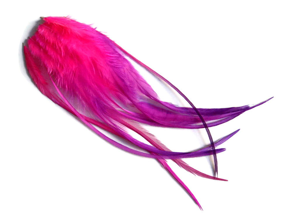 1 Dozen - Medium Raspberry Blendz Rooster Saddle Whiting Hair Extension Feathers