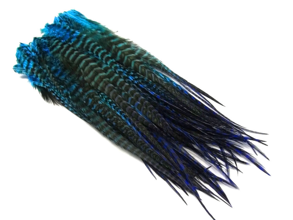 1 Dozen - Medium Mermaid Blendz Grizzly Rooster Saddle Whiting Hair Extension Feathers