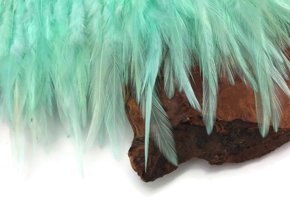 1 Yard - Aqua Green Rooster Neck Hackle Saddle Feather Wholesale Trim