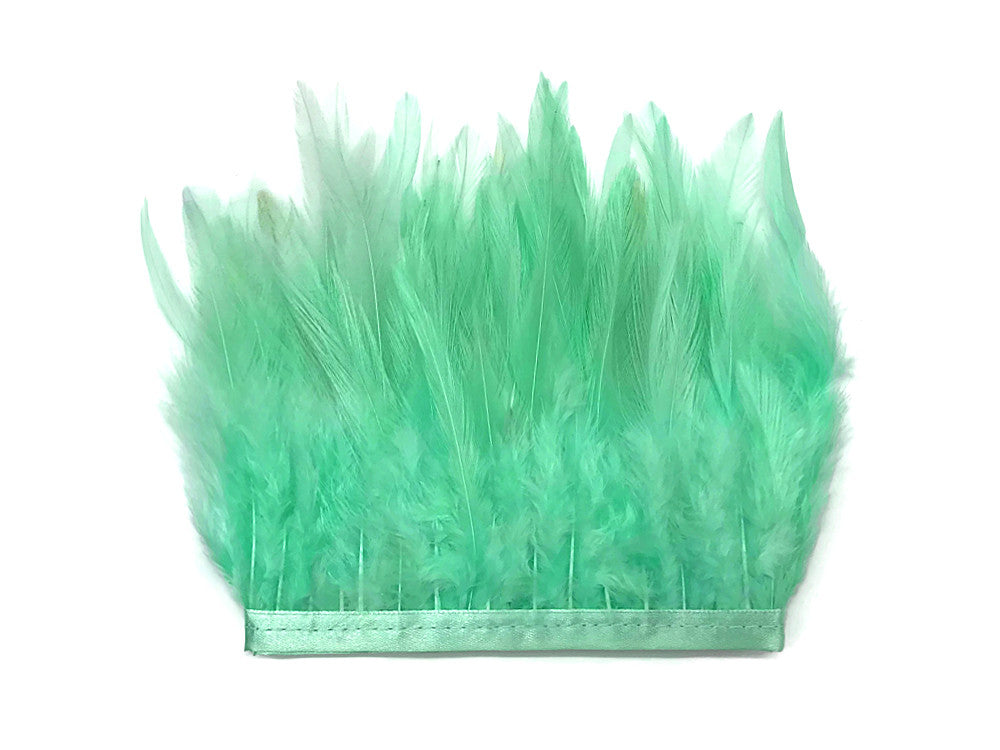 1 Yard - Aqua Green Rooster Neck Hackle Saddle Feather Wholesale Trim