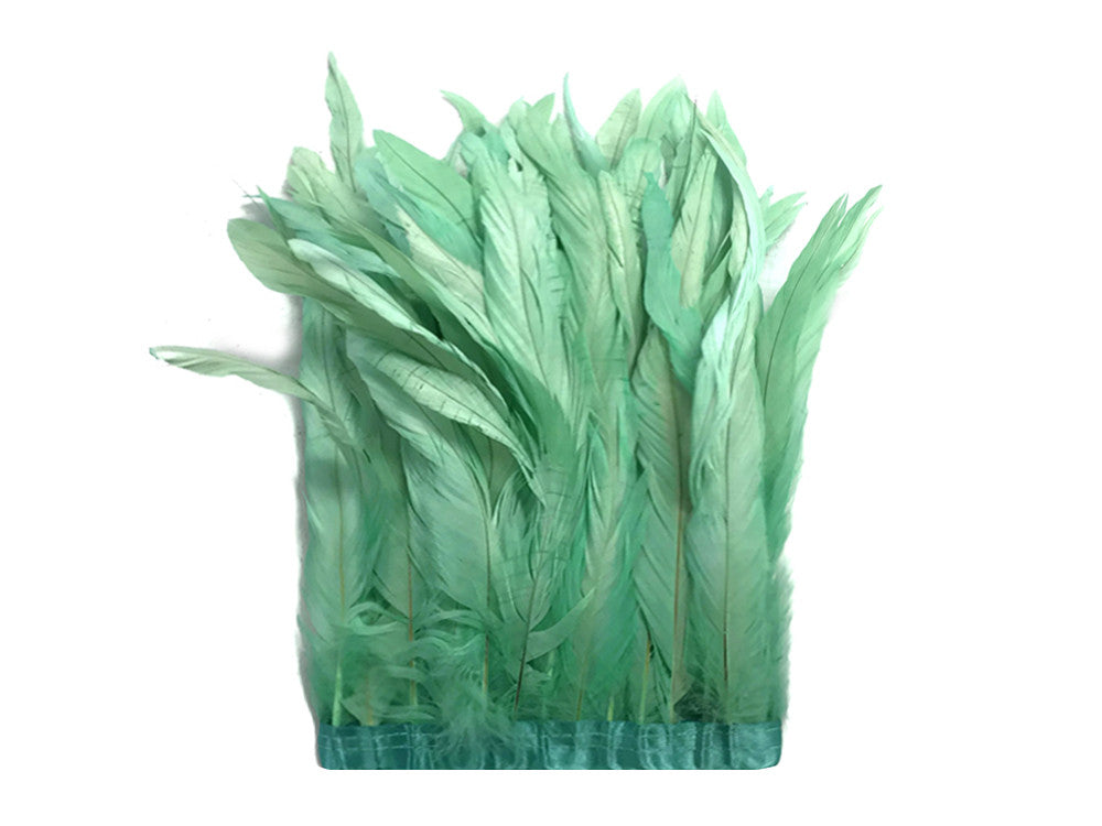 1 Yard - 10-12" Mint Green Bleach & Dyed Coque Tails Long Feather Trim (Bulk)