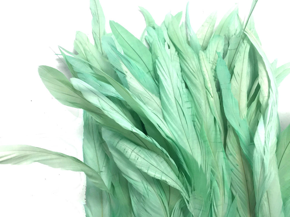 1 Yard - 10-12" Mint Green Bleach & Dyed Coque Tails Long Feather Trim (Bulk)