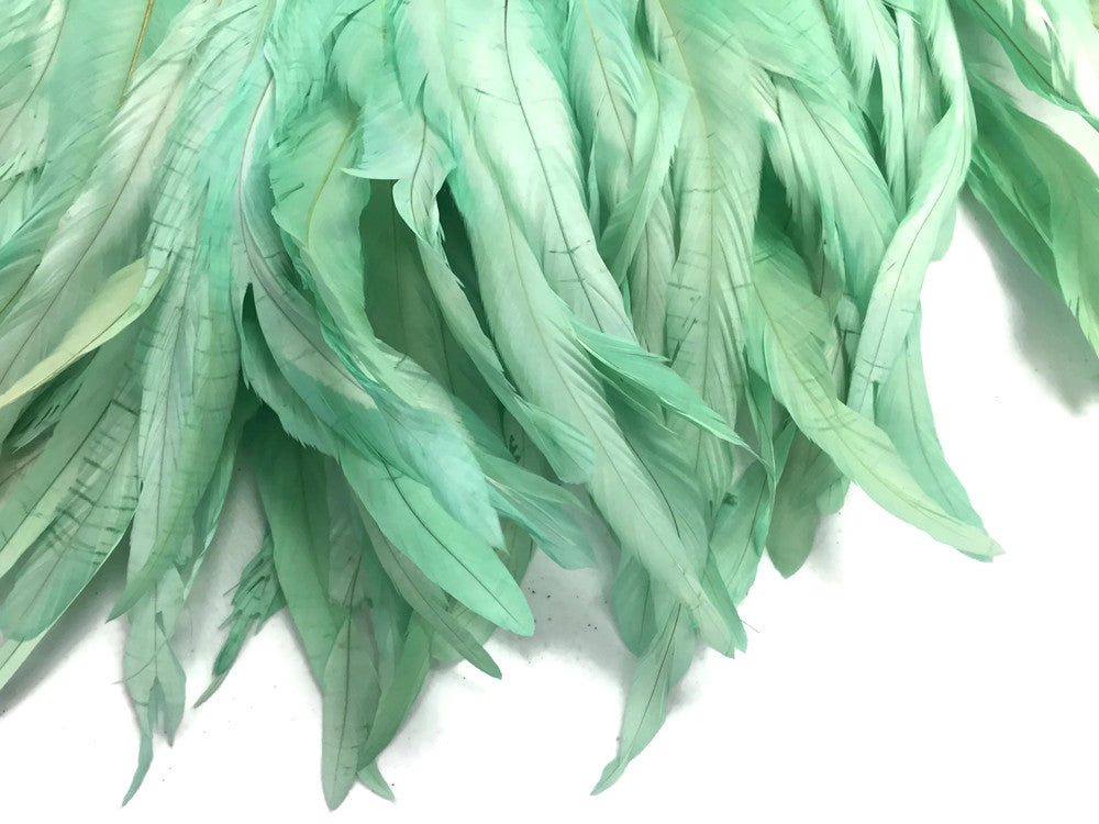 1 Yard - 10-12" Mint Green Bleach & Dyed Coque Tails Long Feather Trim (Bulk)