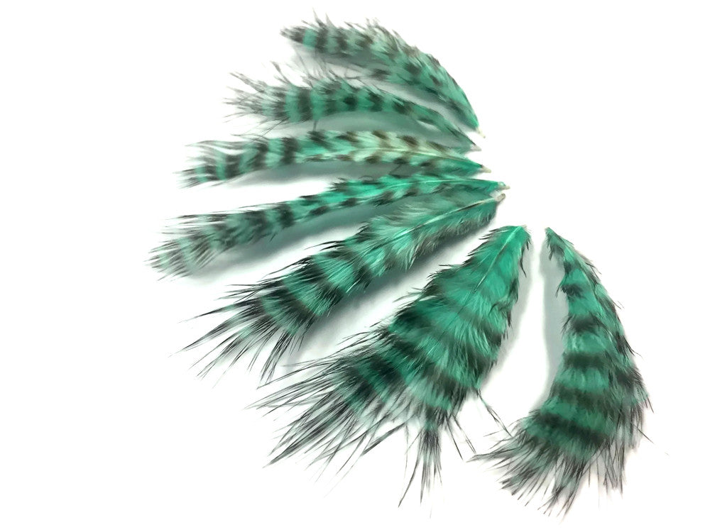 1 Dozen - Mint Green Grizzly Mini Rooster Chickabou Fluff Whiting Hair Feathers