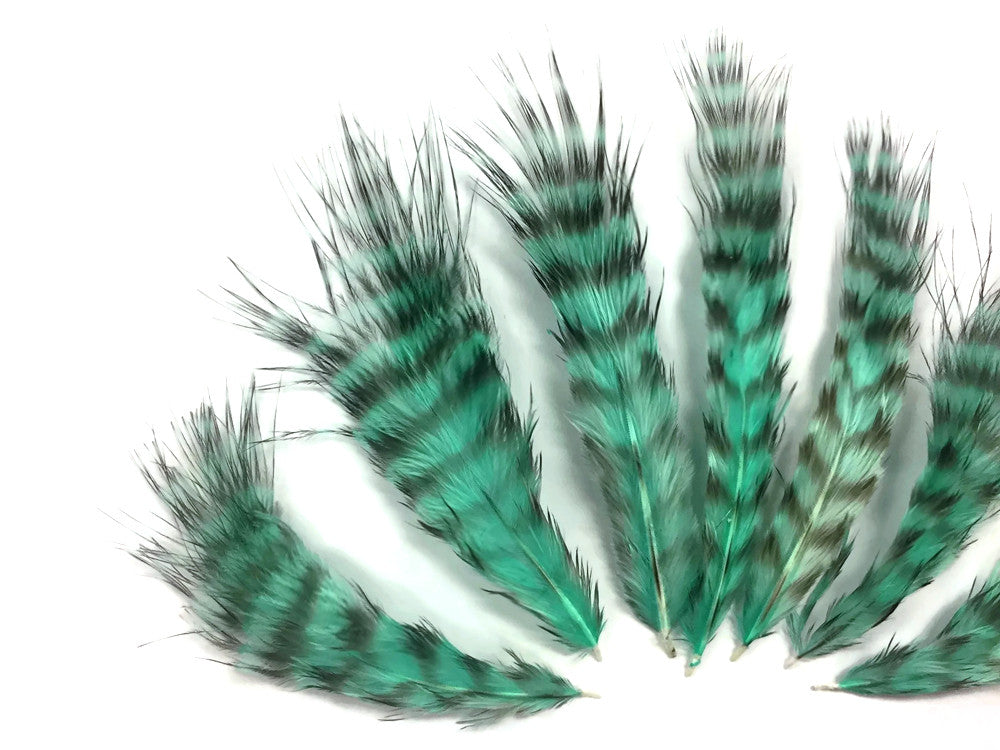 1 Dozen - Mint Green Grizzly Mini Rooster Chickabou Fluff Whiting Hair Feathers