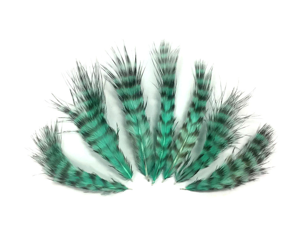 1 Dozen - Mint Green Grizzly Mini Rooster Chickabou Fluff Whiting Hair Feathers