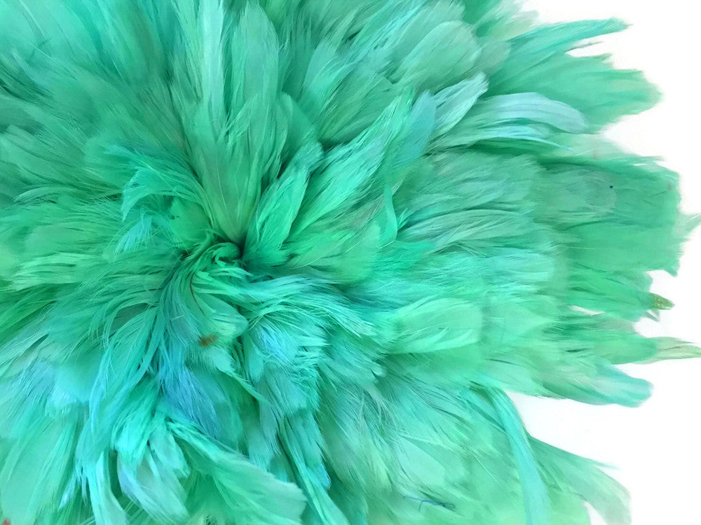 1 Yard - Mint Green Bleached & Dyed Strung Rooster Schlappen Wholesale Feathers (Bulk)