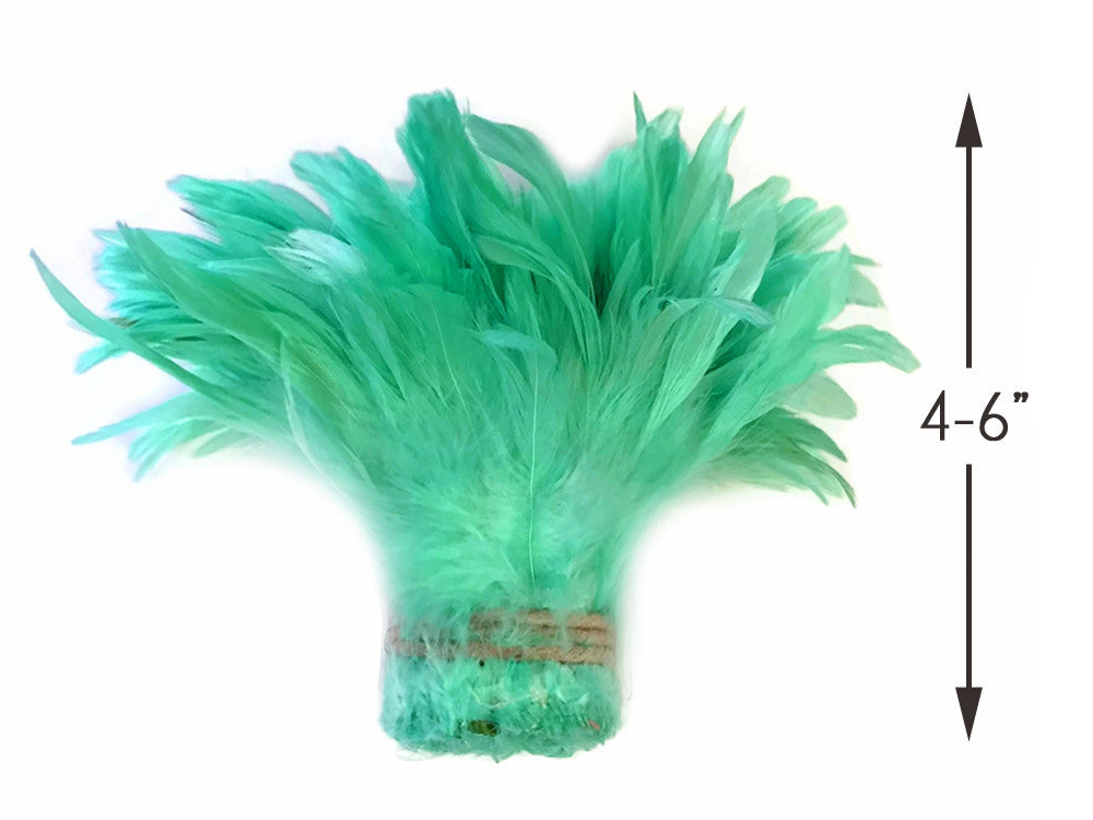 4 Inch Strip - Mint Green Bleached & Dyed Strung Rooster Schlappen Feathers