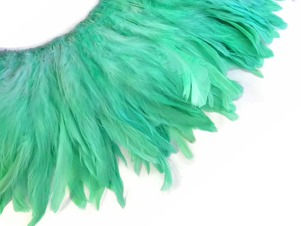 1 Yard - Mint Green Bleached & Dyed Strung Rooster Schlappen Wholesale Feathers (Bulk)