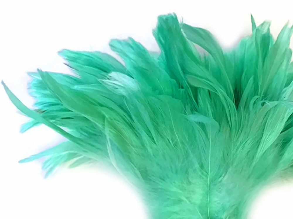 1 Yard - Mint Green Bleached & Dyed Strung Rooster Schlappen Wholesale Feathers (Bulk)