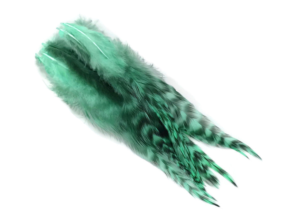 1 Dozen - Medium Mint Green Grizzly Rooster Saddle Whiting Hair Extension Feathers