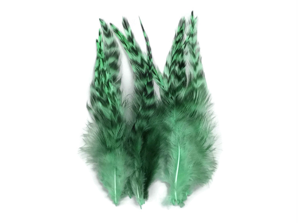 1 Dozen - Medium Mint Green Grizzly Rooster Saddle Whiting Hair Extension Feathers