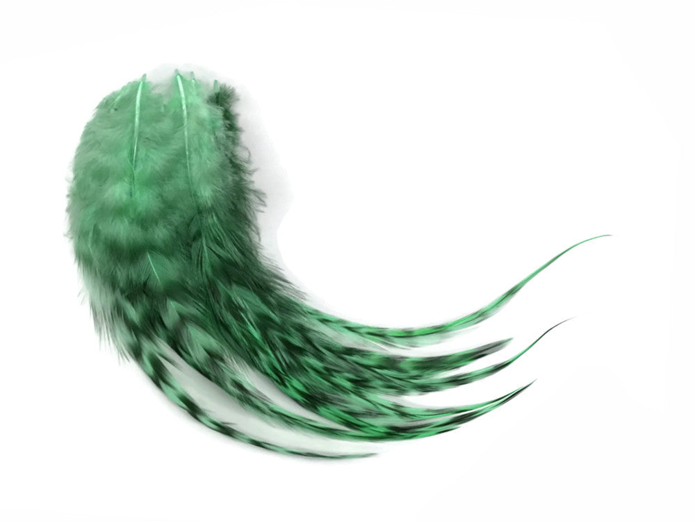 1 Dozen - Medium Mint Green Grizzly Rooster Saddle Whiting Hair Extension Feathers