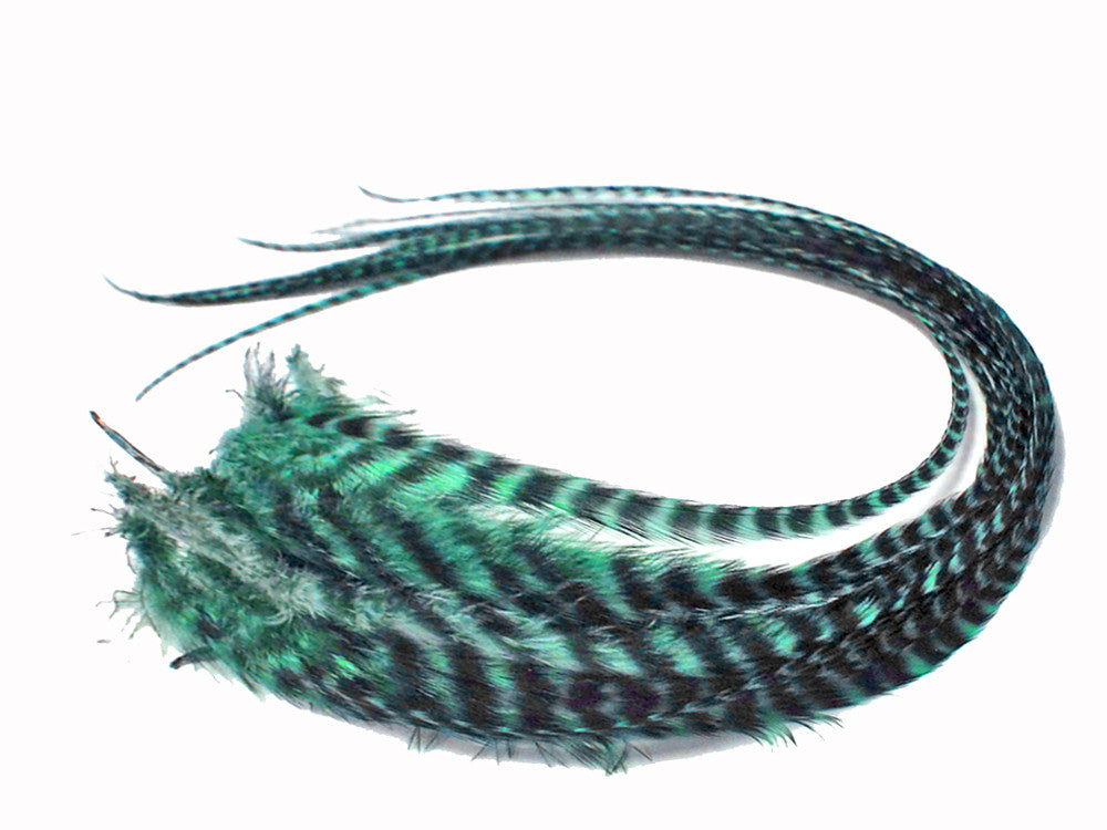 6 Pieces - Mint Green Thick Long Grizzly Rooster Hair Extension Feathers