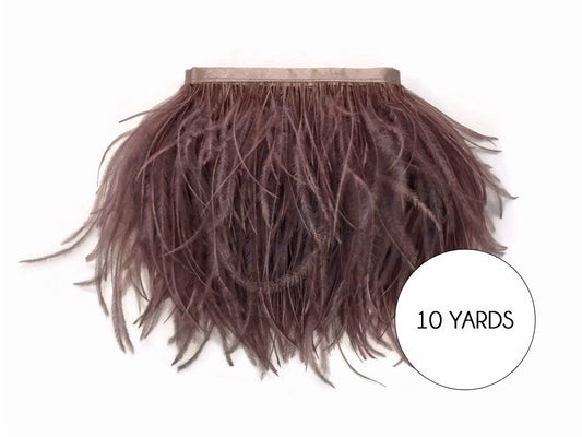 10 Yards - Mocha Ostrich Fringe Trim Wholesale Feather (Bulk)