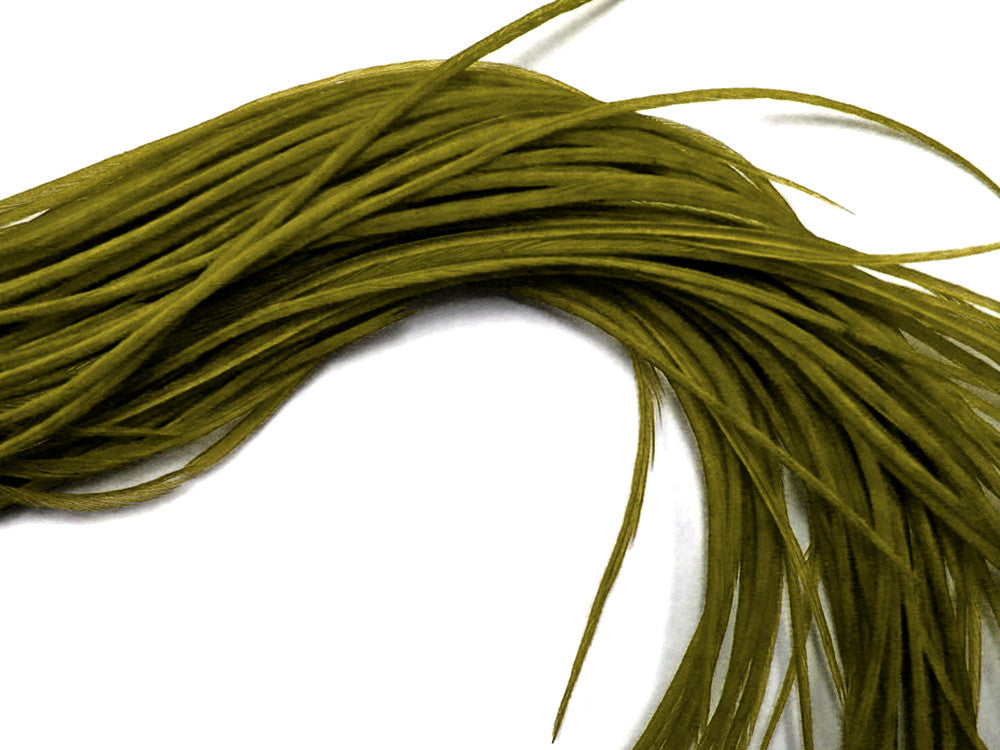 10 Pieces – Solid Olive Green Thin Long Whiting Farm Rooster Hair Extension Feathers