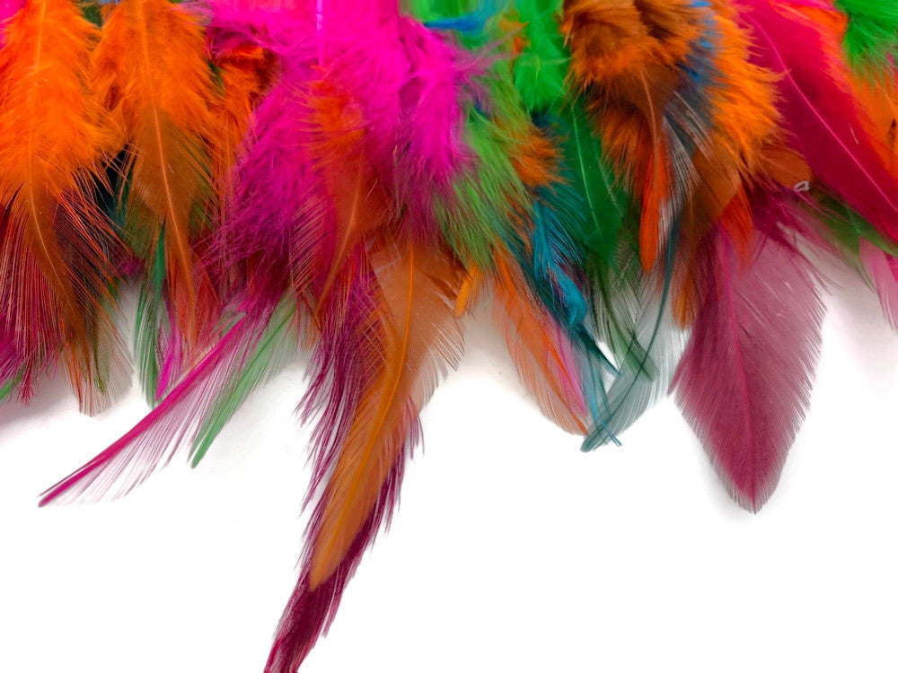 1 Yard - Multicolor Summer Fun Rooster Neck Hackle Saddle Feather Wholesale Trim