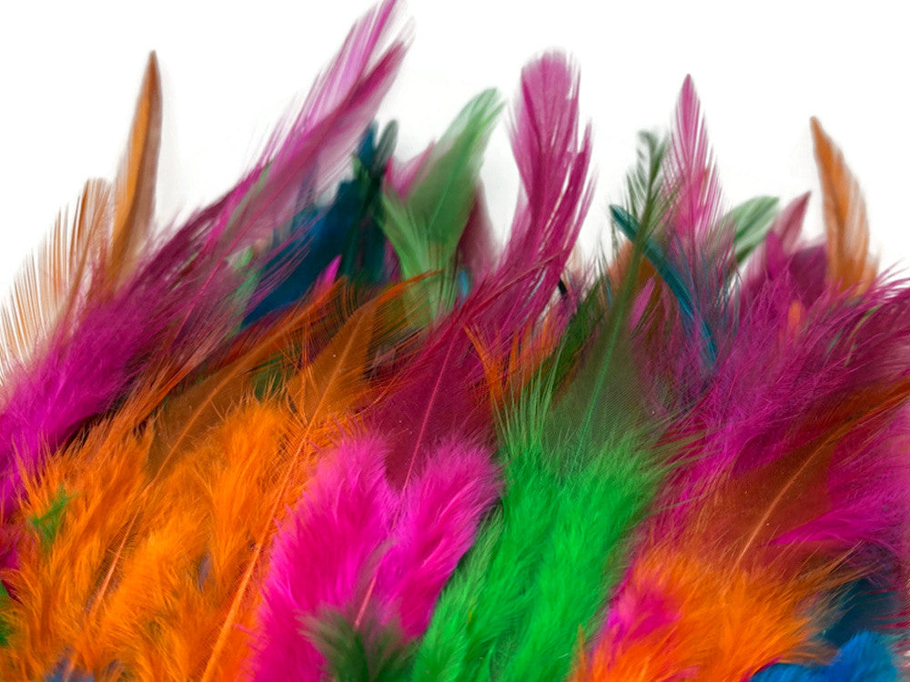 1 Yard - Multicolor Summer Fun Rooster Neck Hackle Saddle Feather Wholesale Trim