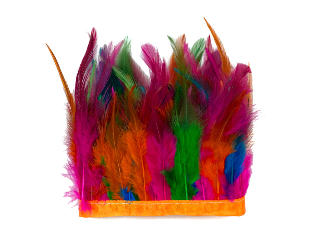 1 Yard - Multicolor Summer Fun Rooster Neck Hackle Saddle Feather Wholesale Trim