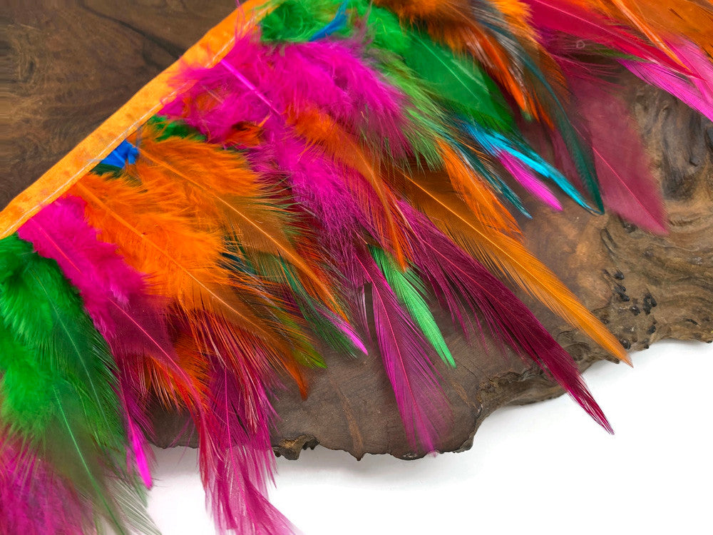 1 Yard - Multicolor Summer Fun Rooster Neck Hackle Saddle Feather Wholesale Trim