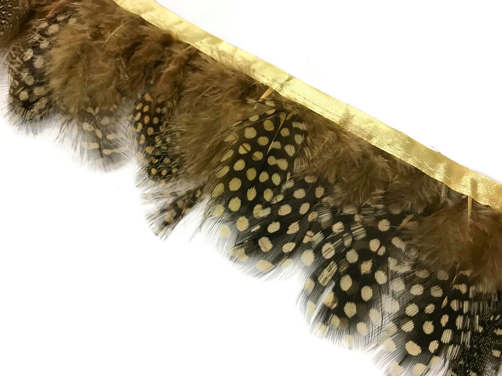 1 Yard - Mustard Yellow Guinea Hen Plumage Feather Trim