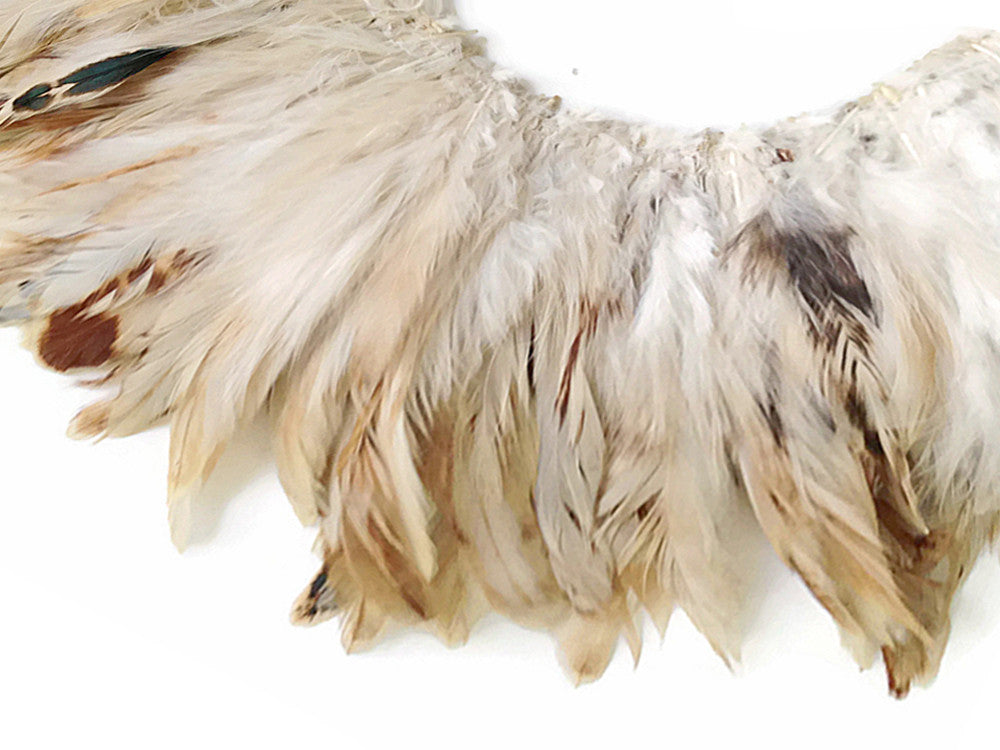 4 Inch Strip - Natural Beige Strung Rooster Schlappen Feathers