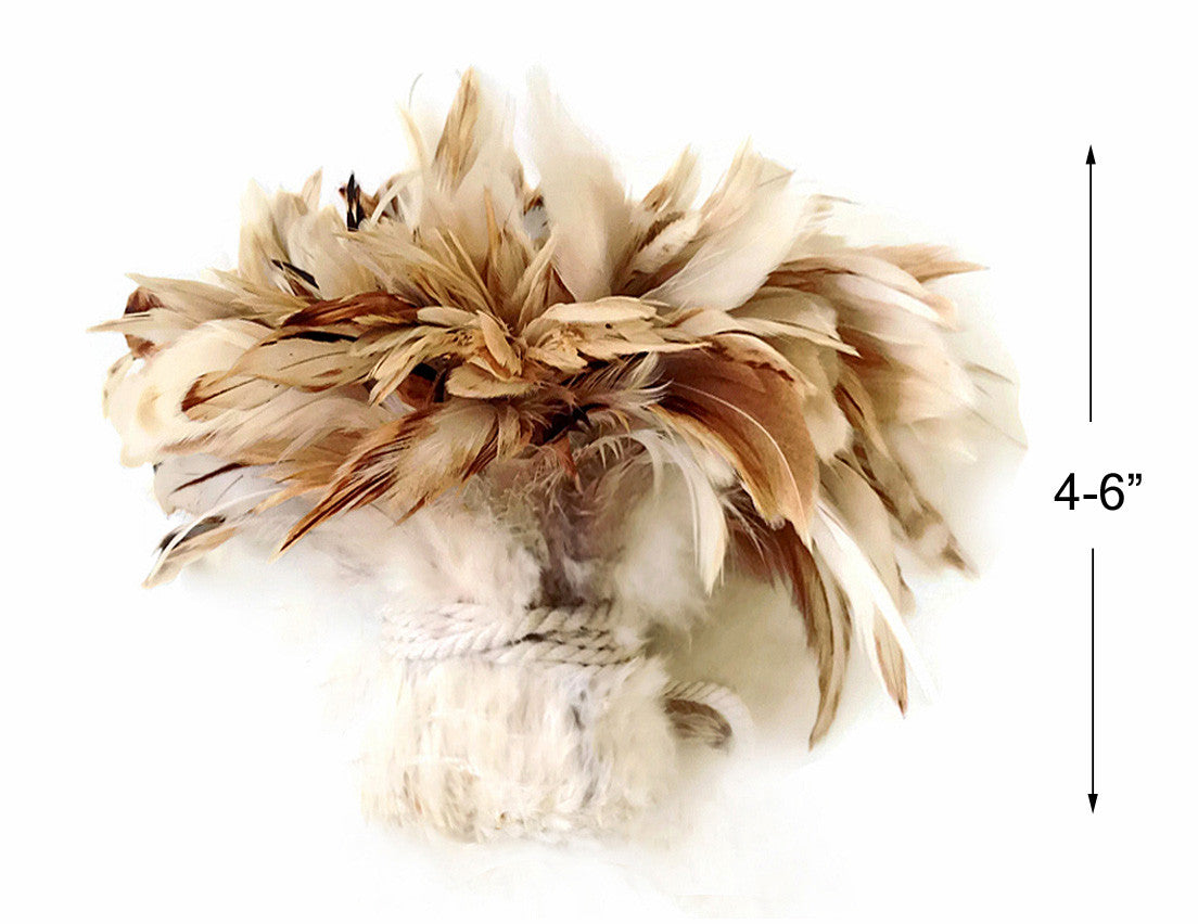 4 Inch Strip - Natural Beige Strung Rooster Schlappen Feathers