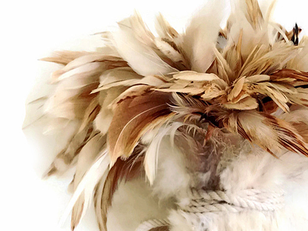 1 Yard - Natural Beige Strung Rooster Schlappen Wholesale Feathers (Bulk)