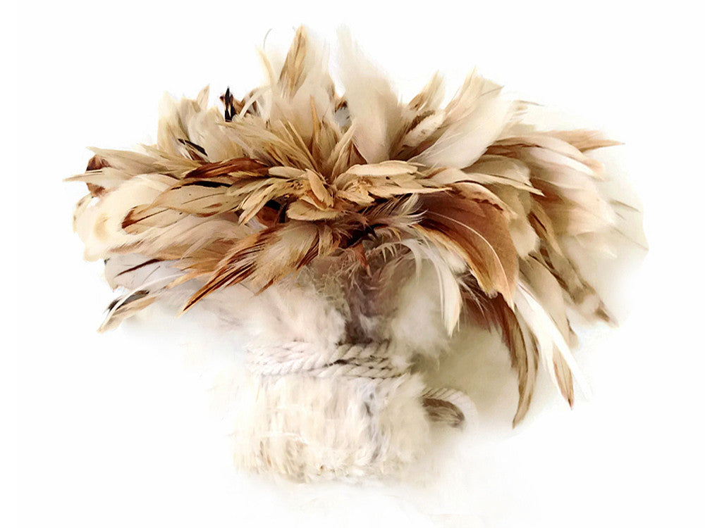 4 Inch Strip - Natural Beige Strung Rooster Schlappen Feathers