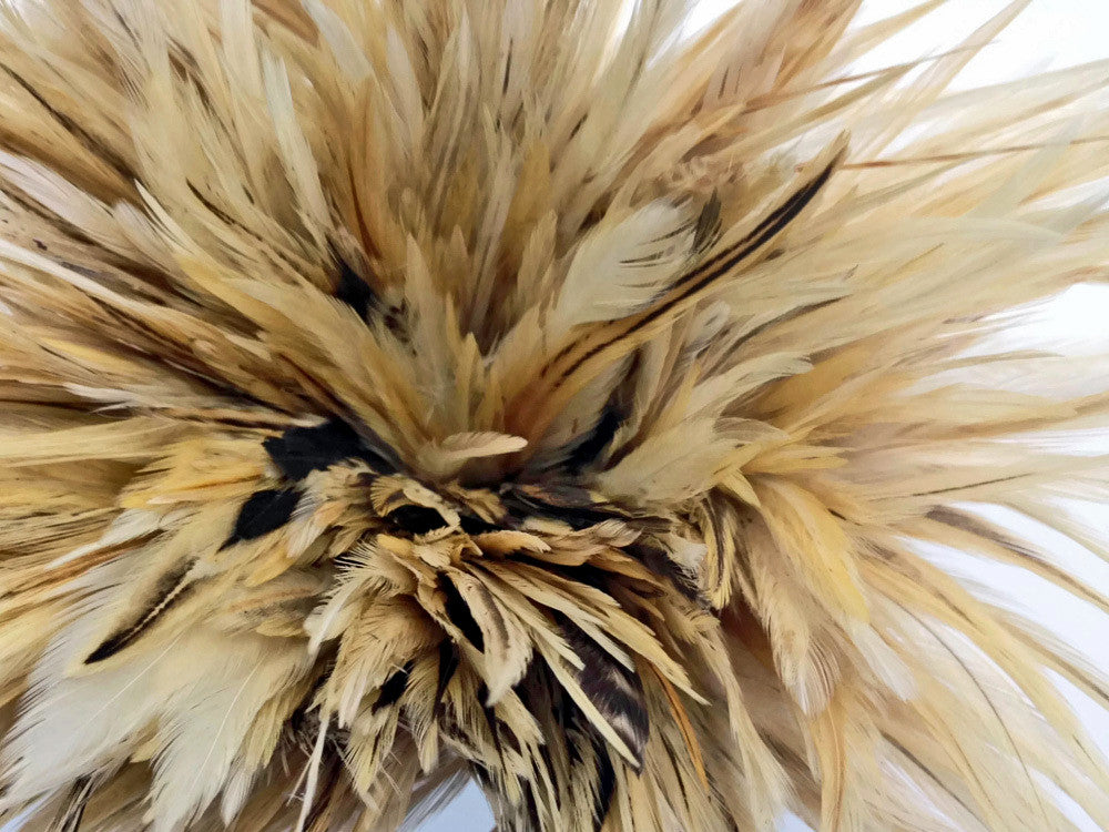 4 Inch Strip - 4-6" Natural Cream Strung Chinese Rooster Saddle Feathers