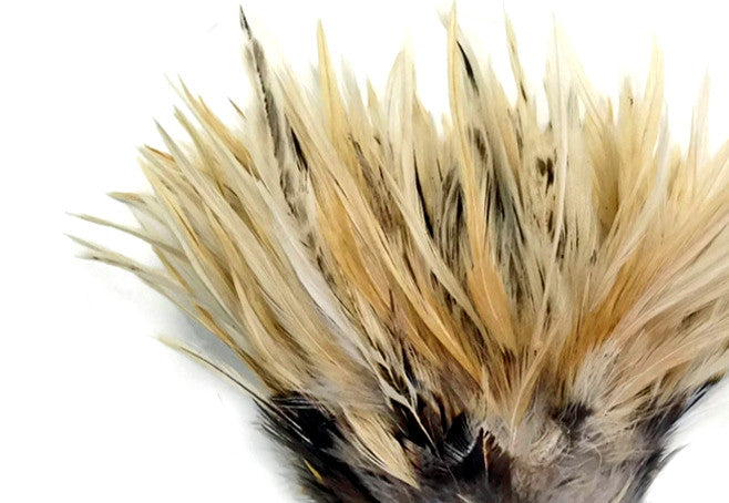 4 Inch Strip - 4-6" Natural Cream Strung Chinese Rooster Saddle Feathers