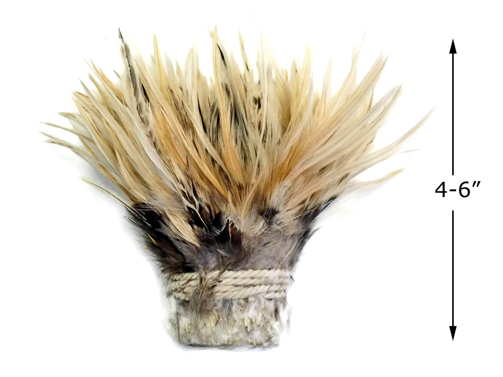 4 Inch Strip - 4-6" Natural Cream Strung Chinese Rooster Saddle Feathers