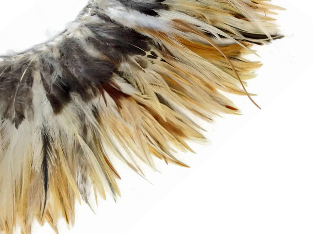 4 Inch Strip - 4-6" Natural Cream Strung Chinese Rooster Saddle Feathers