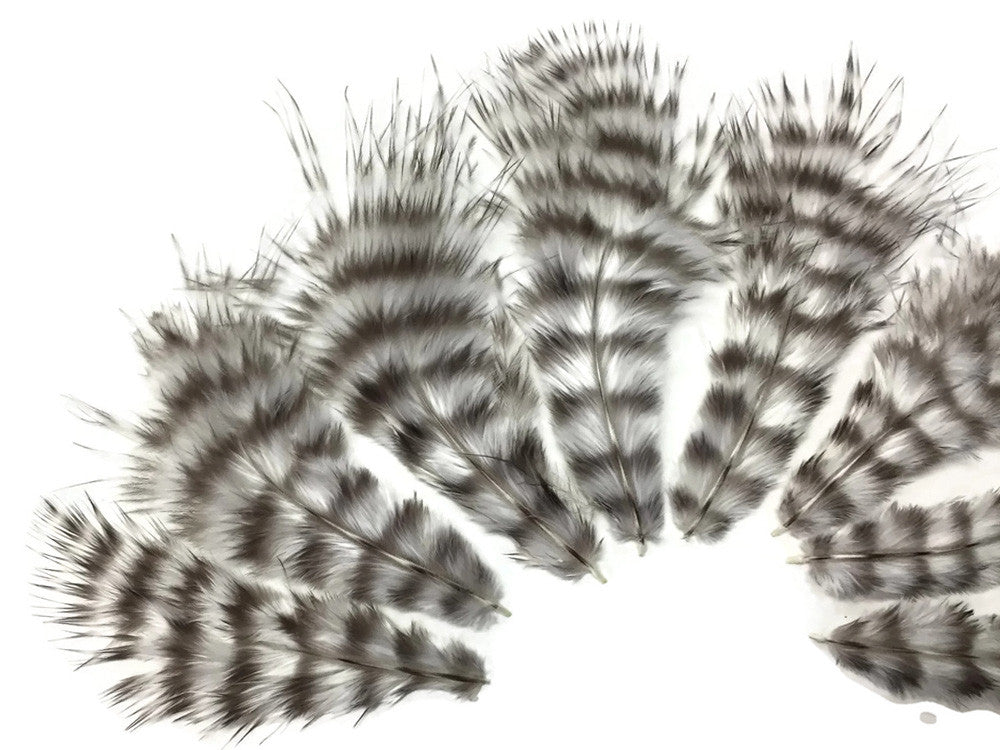 1 Dozen - Natural Grizzly Grizzly Mini Rooster Chickabou Fluff Whiting Hair Feathers