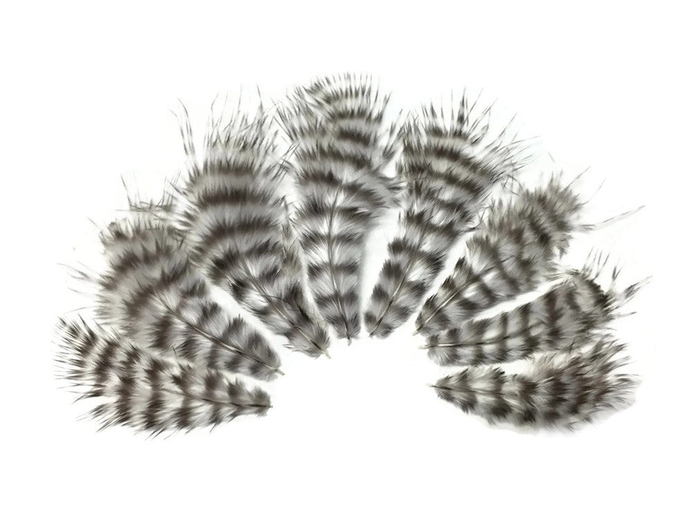 1 Dozen - Natural Grizzly Grizzly Mini Rooster Chickabou Fluff Whiting Hair Feathers