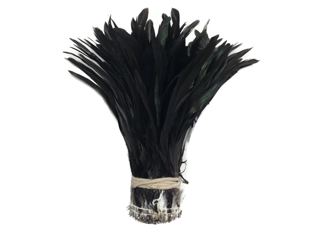 2.5  Inch Strip - 8-10" Natural Black Half Bronze Coque Tail Strung Rooster Feathers